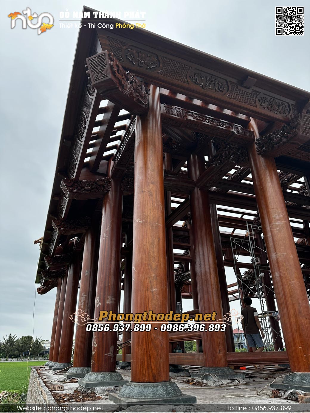 Thi công nhà gỗ 3 gian 2 chái chuẩn kích thước lỗ ban